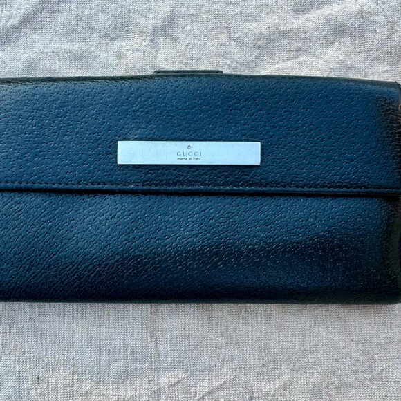 GUCCI Authentic SALE! EUC Black Long Wallet Gucci Nameplate Vintage - Picture 3 of 6